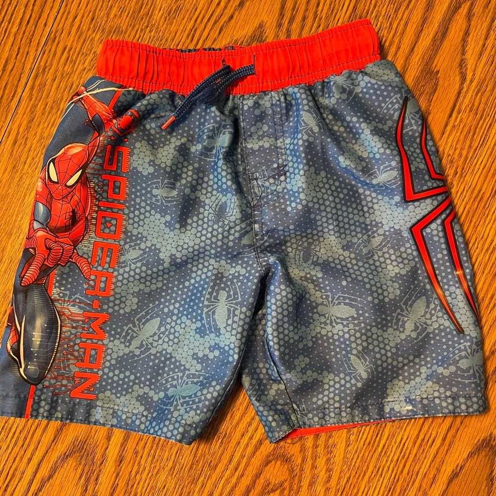 Spider-Man swim trunks.